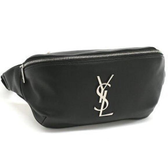 Saint Laurent Paris Monogram Belt Bag Body Black Calf Leather YSL - Picture 1 of 8
